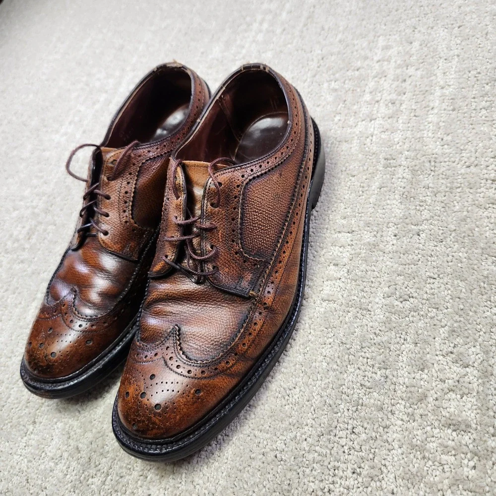 Vintage Brown Pebble Grain Leather Wingtip Brogue Derby Shoes 8.5 D 74251
